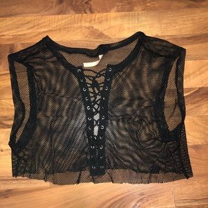 Black Fishnet Laceup Crop Top